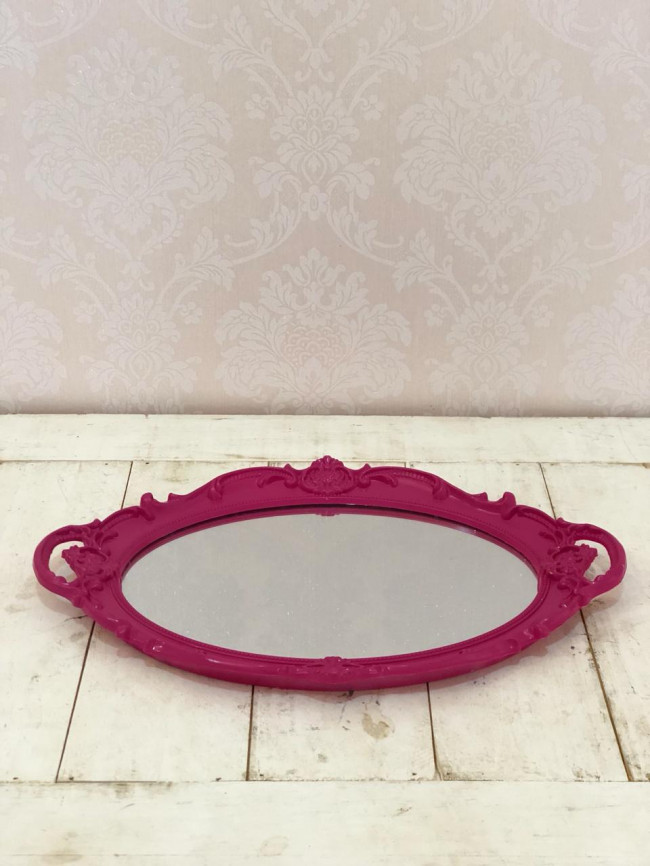 Bandeja Espelhada Oval Pink - C37 x L25 x A2