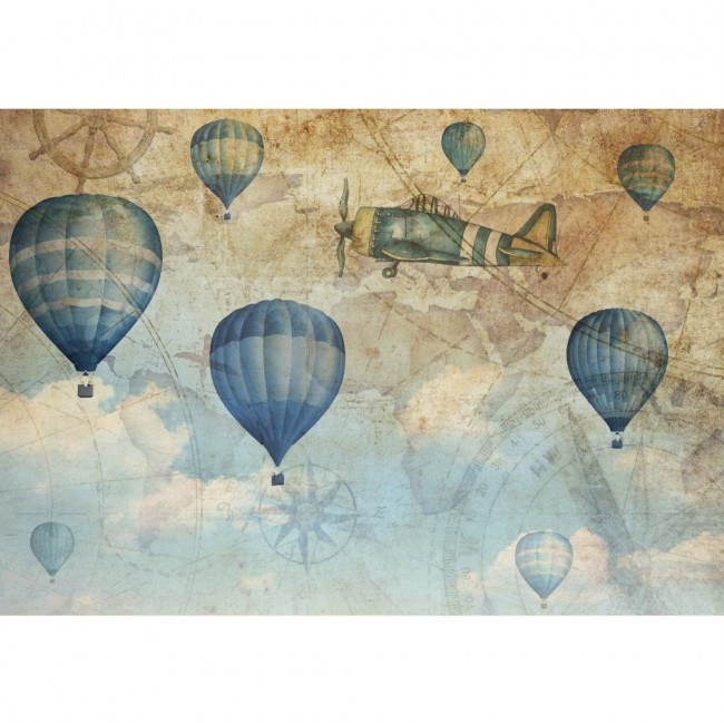 TECIDO PARA PAINEL SUBLIMADO BALÕES VINTAGE - VOLTA AO MUNDO/ BALÃO / AVIADOR - C3,08 x L4,42
