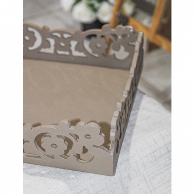 BANDEJA QUADRADA FLORAL MDF MARROM (M)