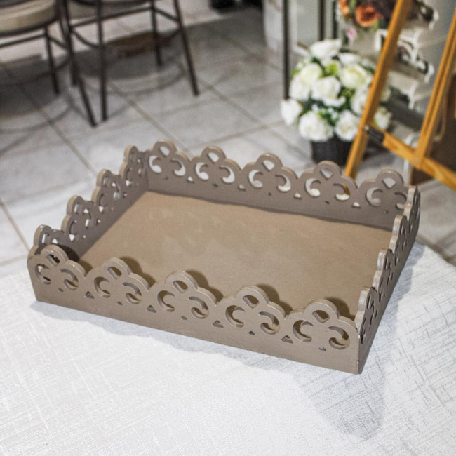 BANDEJA RETANGULAR FLORAL MDF MARROM