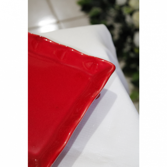 SUPORTE DE DOCE QUADRADO PORCELANA C/ ELEVAÇÃO VERMELHO