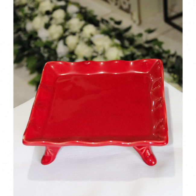 SUPORTE DE DOCE QUADRADO PORCELANA C/ ELEVAÇÃO VERMELHO