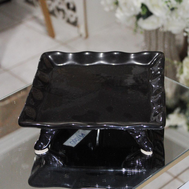 SUPORTE DE DOCE QUADRADO PORCELANA C/ ELEVAÇÃO PRETO