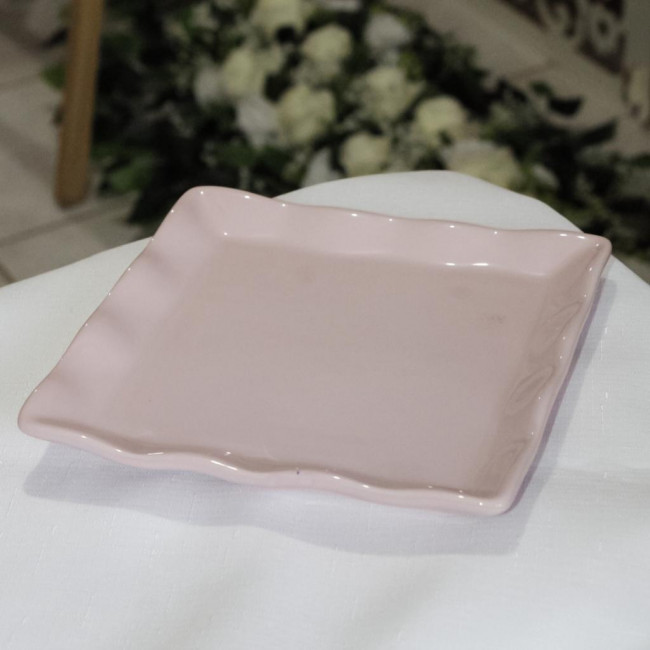 SUPORTE DE DOCE QUADRADO PORCELANA ROSA BEBÊ