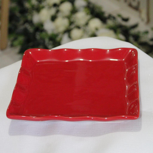 SUPORTE DE DOCE QUADRADO PORCELANA VERMELHO