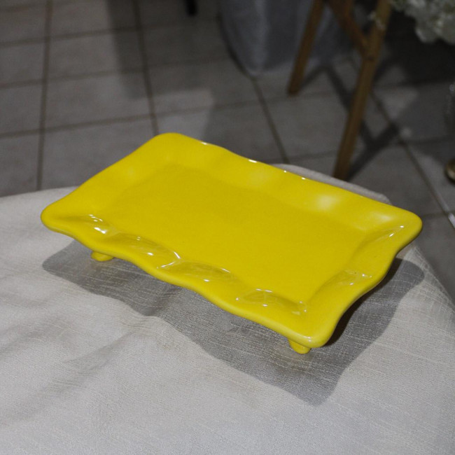 SUPORTE DE DOCE RETANGULAR PORCELANA C/ ELEVAÇÃO AMARELO