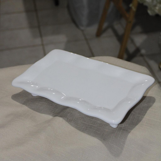 SUPORTE DE DOCE RETANGULAR PORCELANA C/ ELEVAÇÃO BRANCO