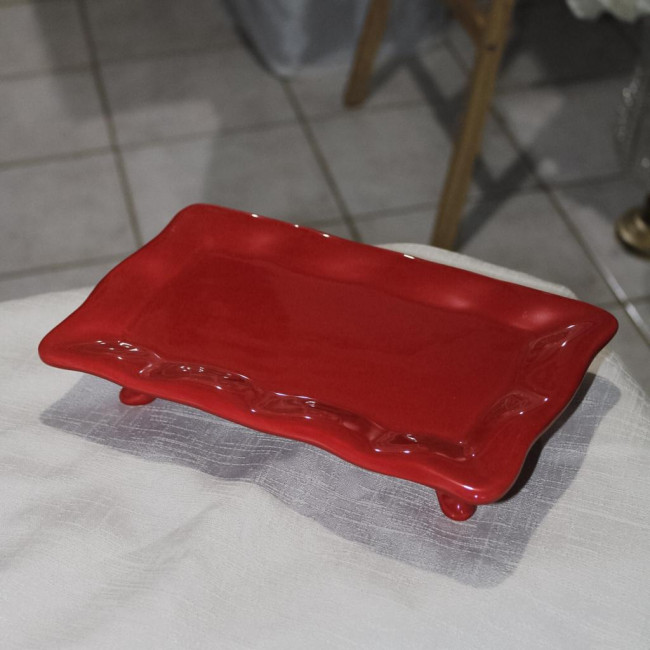 SUPORTE DE DOCE RETANGULAR PORCELANA C/ ELEVAÇÃO VERMELHO