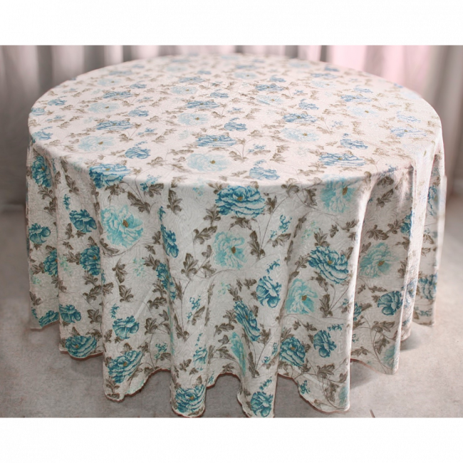 TOALHA  LONGA JACQUARD FLORAL AZUL/ BRANCO