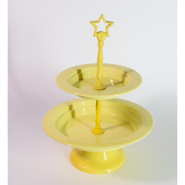 SUPORTE DE DOCES 2 ANDARES METAL AMARELO ESTRELA