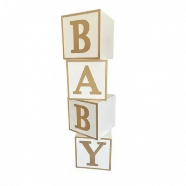 Caixa Cubo Baby Letra Dourada