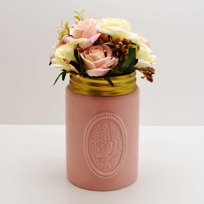 VASO ROSA COM DOURADO G