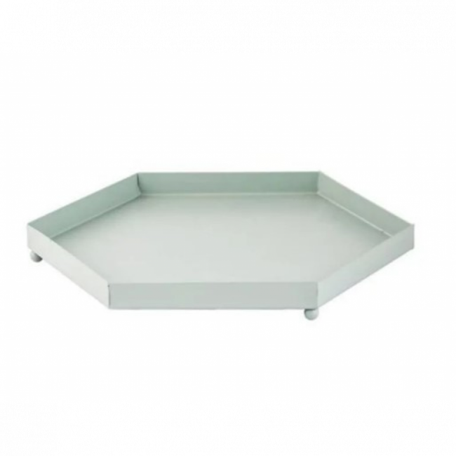 Bandeja Sextavada Metal Verde Claro Média