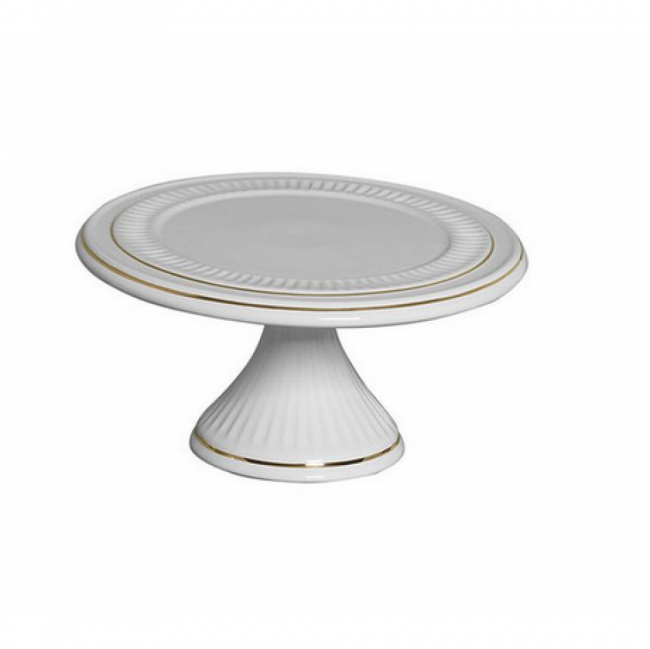 DOCEIRA BRANCA CERAMICA G BORDA LISA FIO DE OURO
