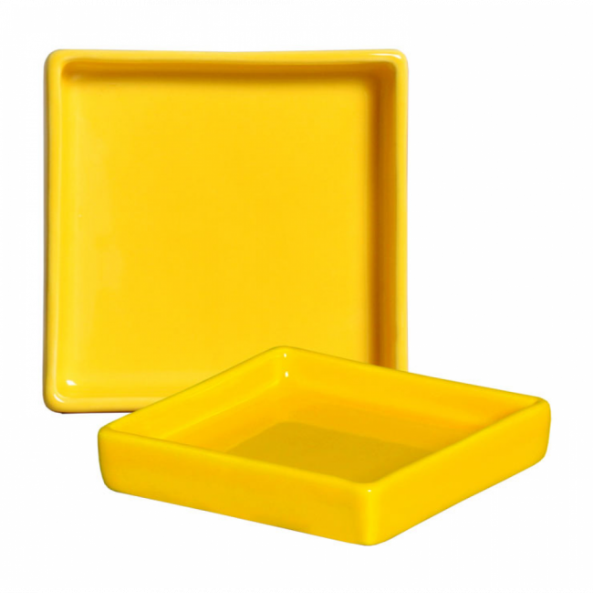 BANDEJA AMARELA CERAMICA  LISA QUADRADA