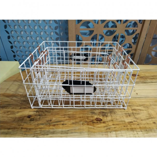 cesto metal quadrado branco com alça rose m