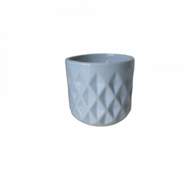 VASO EM CERÂMICA AZUL BAIXO P GEOMÉTRICO LINHA-FINA