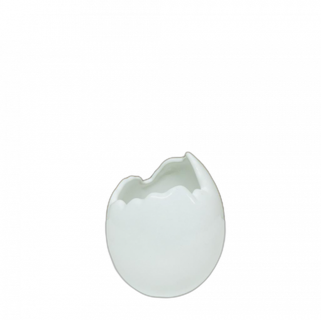 CACHEPOT EM CERÂMICA BRANCA  CASCA OVO DE DINOSSAURO