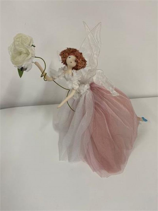 BO SM FADA VESTIDO BRANCO/ROSA  C/FLOR  G