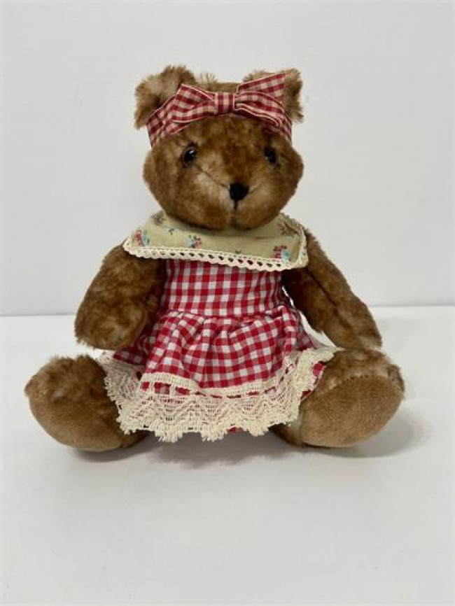 BP PELÚCIA URSA VESTIDO XADRES VERMELHO  NATAL A20 M