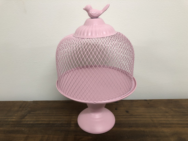 SUPORTE METAL ROSA TAMPA CÚPULA ARAMADA PÁSSARO