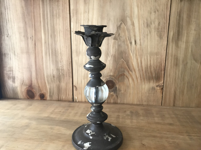 CASTIÇAL FERRO COM APLIC VIDRO 24X12CM