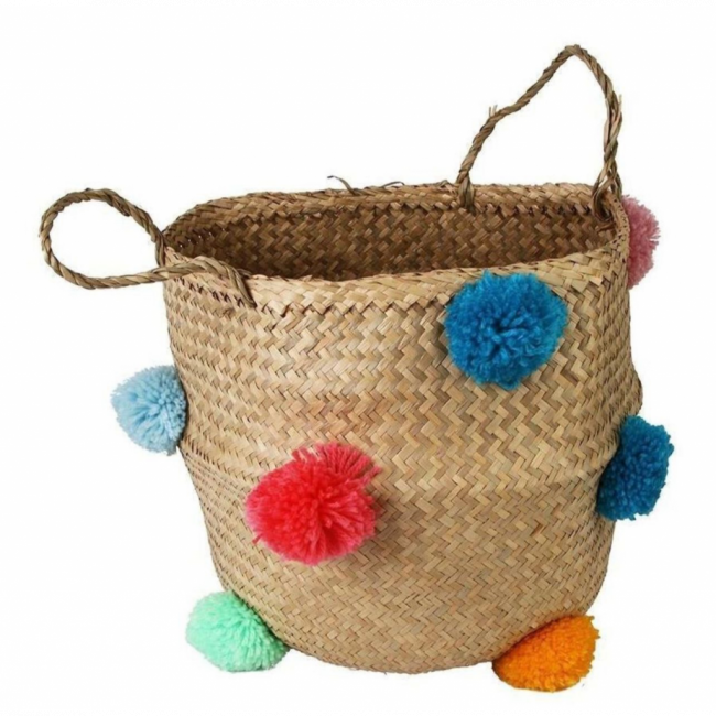 CESTA DE PALHA POMPOM