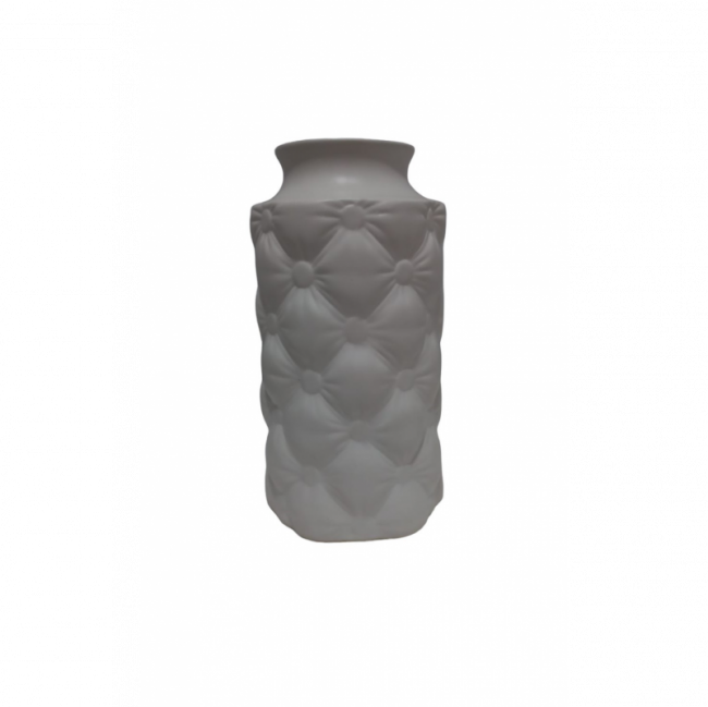 VASO CILINDRO CAPITONÊ BRANCO P 29A X 14C CM CERÂMICA